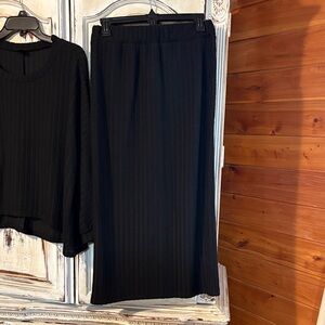 SHEIN Black Ribbed Blouse and skirt outfit